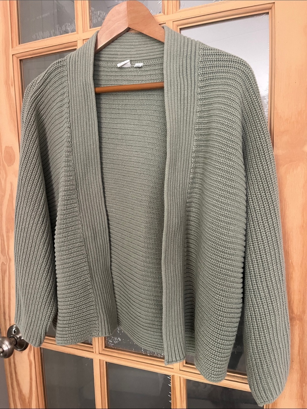 GAP Women's Sage Open-Front Cotton Ribbed chunky crop Cardigan Sweater Size L